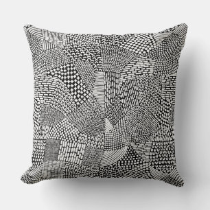 Abstract Patchwork Map - White on Black Throw Pillow