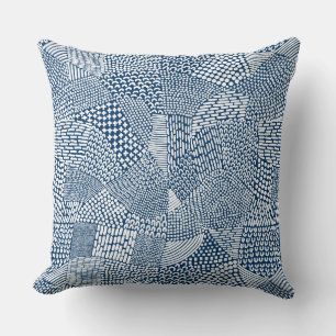 Abstract Patchwork Map - White on Indigo Dye Blue Throw Pillow