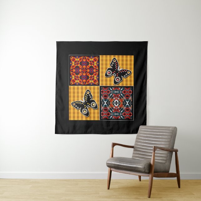 Abstract patchwork quilting retro vintage pattern tapestry (In Situ)
