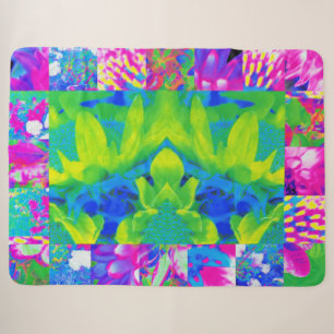 Abstract Patchwork Sunflower Garden Collage Sherpa Blanket