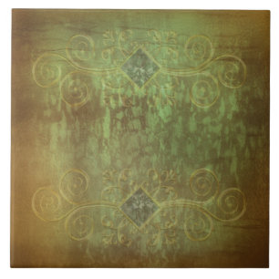 Abstract patina copper and green by Renee Tile