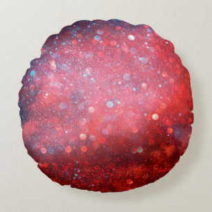 Abstract patriotic red and blue glitter round pillow
