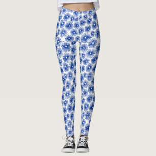 Abstract Pattern 101115 - Navy Blue on White Leggings