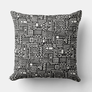 Abstract Pattern 110122 - White on Black Throw Pillow