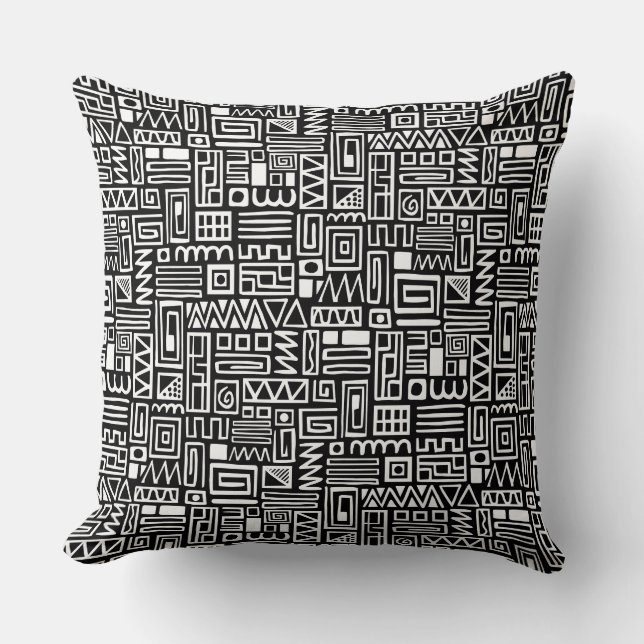 Abstract Pattern 110122 - White on Black Throw Pillow (Front)
