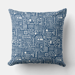 Abstract Pattern 110122 - White on Indigo Blue Throw Pillow