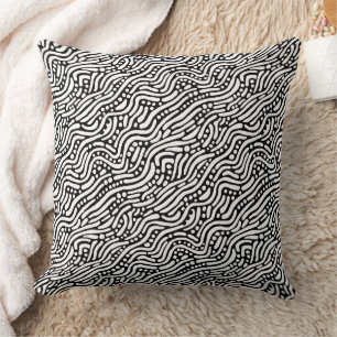 Abstract Pattern 110523 - White on Black Throw Pillow