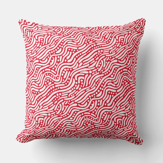 Abstract Pattern 110523 - White on Red Throw Pillow (Front)