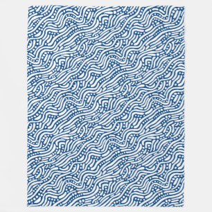 Abstract Pattern 110523 - White on Shibori Blue Fleece Blanket