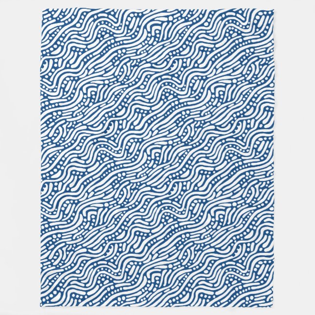 Abstract Pattern 110523 - White on Shibori Blue Fleece Blanket (Front)