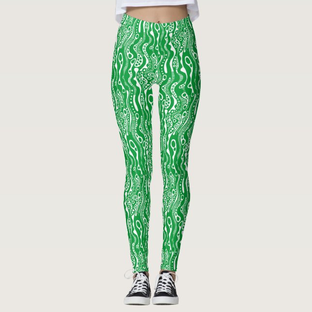 Abstract Pattern 130621 - Grass Green on White Leggings (Front)