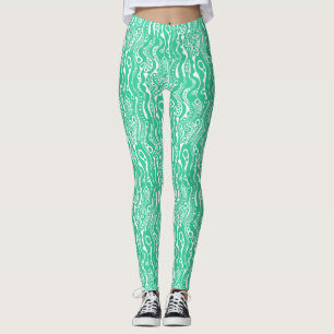 Abstract Pattern 130621 - Sea Green on White Leggings