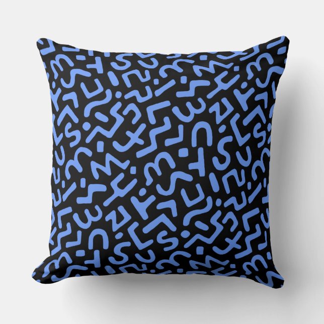 Abstract Pattern 170822 - Baby Blue on Black Throw Pillow (Front)