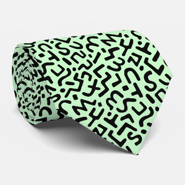 Abstract Pattern 170822 - Black on Ghost Green Tie (Rolled)