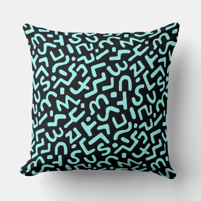 Abstract Pattern 170822 - Ice Blue on Black Throw Pillow (Front)