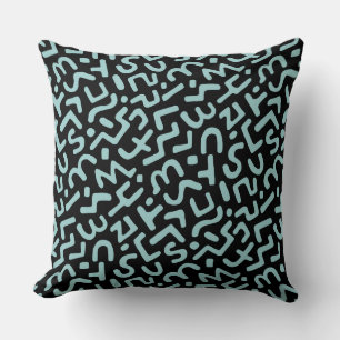 Abstract Pattern 170822 - Lt Blue Green on Black Throw Pillow