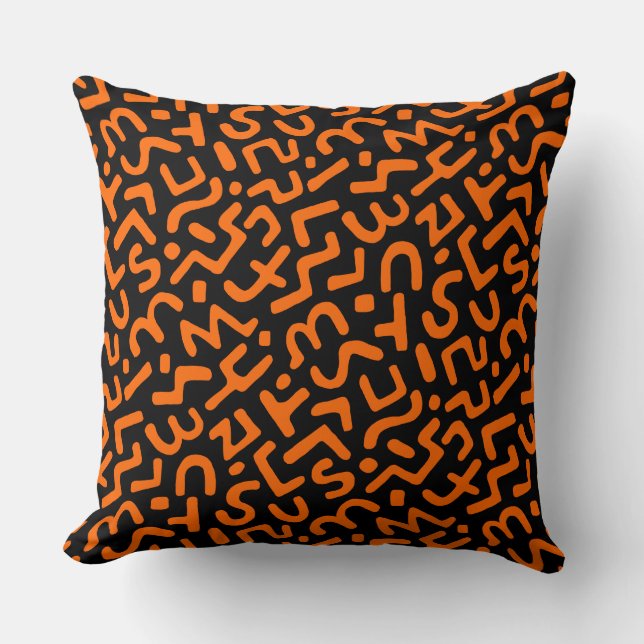 Abstract Pattern 170822 - Orange on Black Throw Pillow (Front)