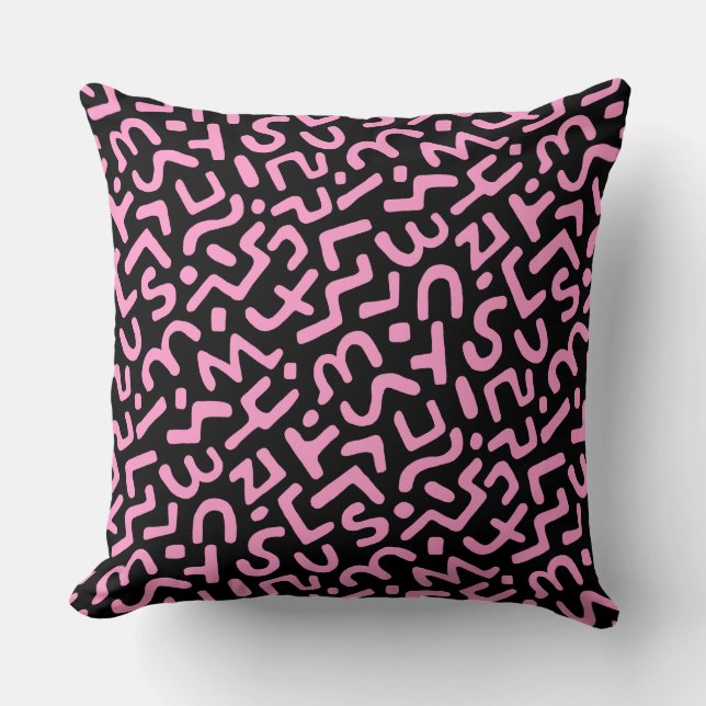 Abstract Pattern 170822 - Pink on Black Throw Pillow (Front)