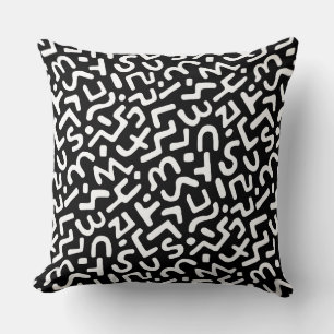 Abstract Pattern 170822 - White on Black Throw Pillow