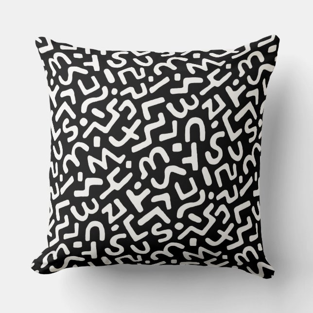 Abstract Pattern 170822 - White on Black Throw Pillow (Front)