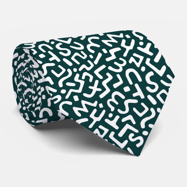 Abstract Pattern 170822 - White on Dark Green Tie (Rolled)