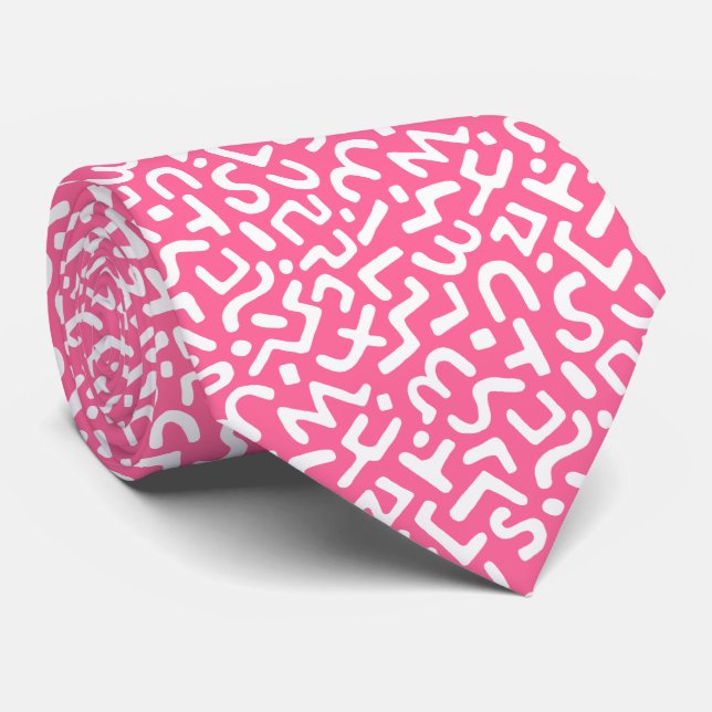 Abstract Pattern 170822 - White on Deep Pink Tie (Rolled)