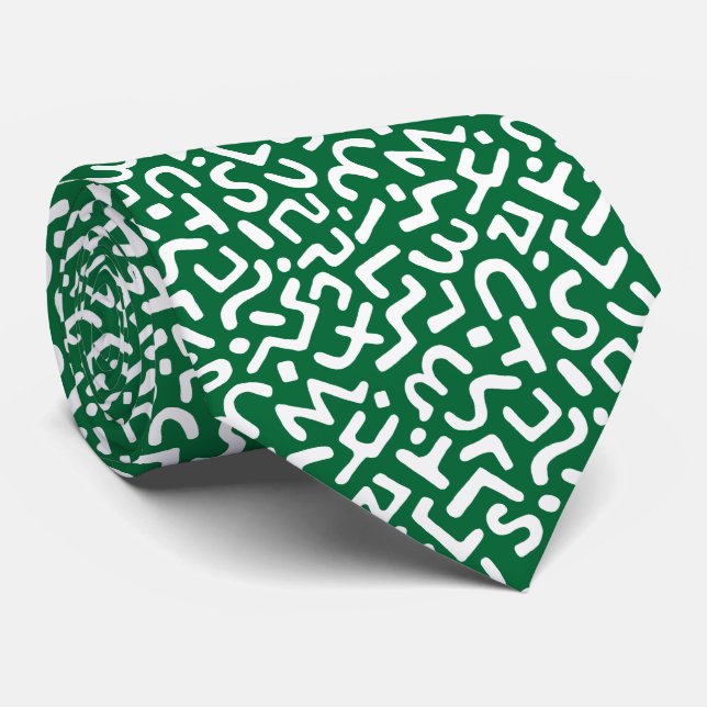 Abstract Pattern 170822 - White on Forest Green Tie (Rolled)