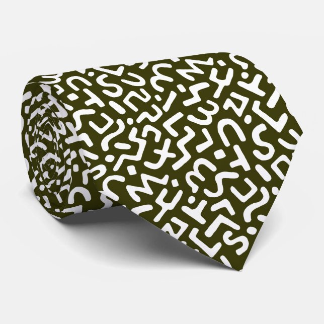 Abstract Pattern 170822 - White on Murky Green Tie (Rolled)