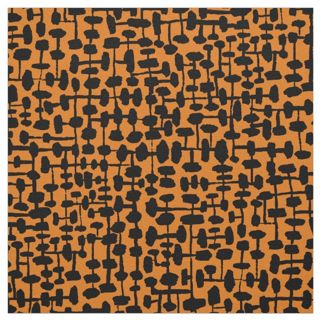 Abstract pattern 190621 Black on Orange Fabric (Swatch)