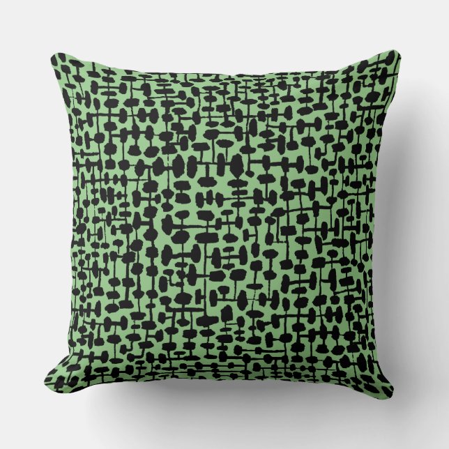 Abstract pattern 190621 Black on Sage Throw Pillow (Front)