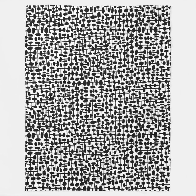 Abstract pattern 190621 Black on White Fleece Blanket (Front)
