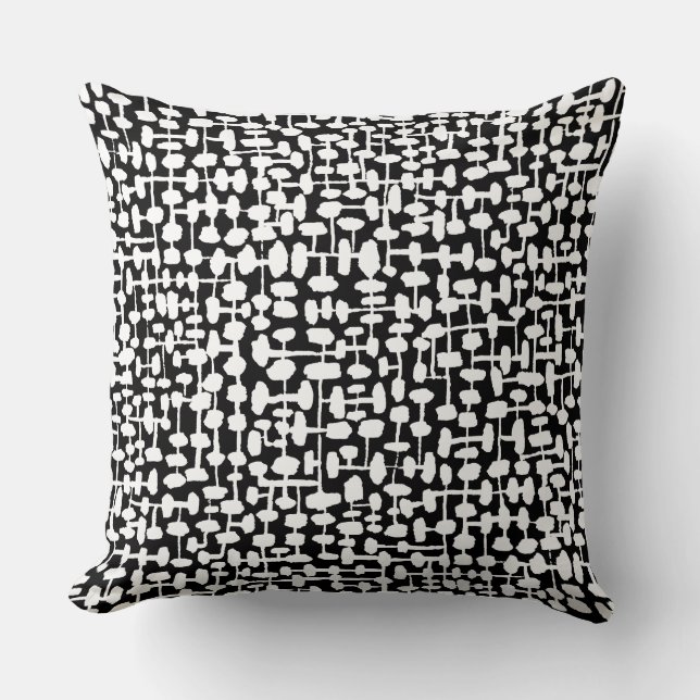 Abstract pattern 190621 White on Black Throw Pillow (Front)