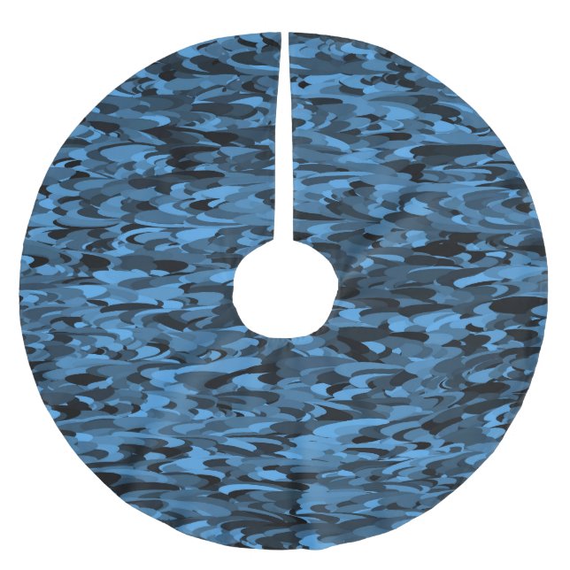 Abstract Pattern Blue Black Brushed Polyester Tree Skirt (Front)