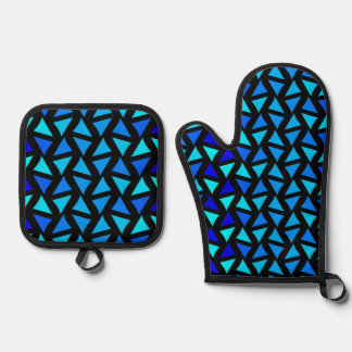 Abstract Pattern Blues Oven Mitt & Pot Holder Set