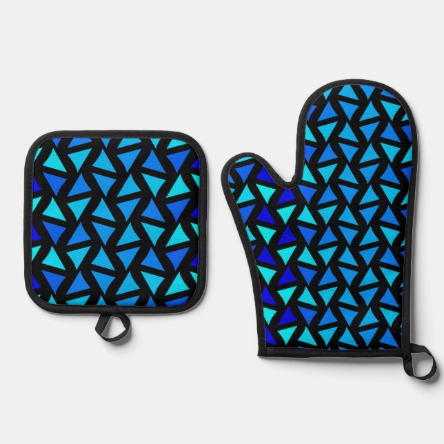 Abstract Pattern Blues Oven Mitt & Pot Holder Set (Front)