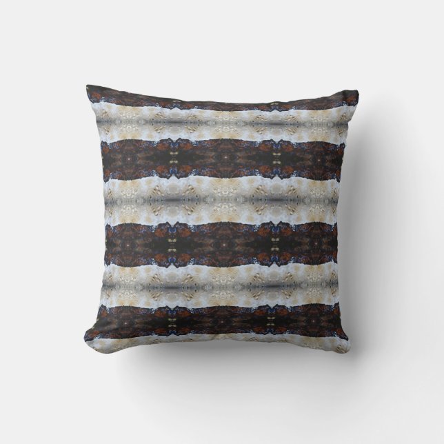 Abstract pattern cream off white black  brown outdoor pillow (Front)