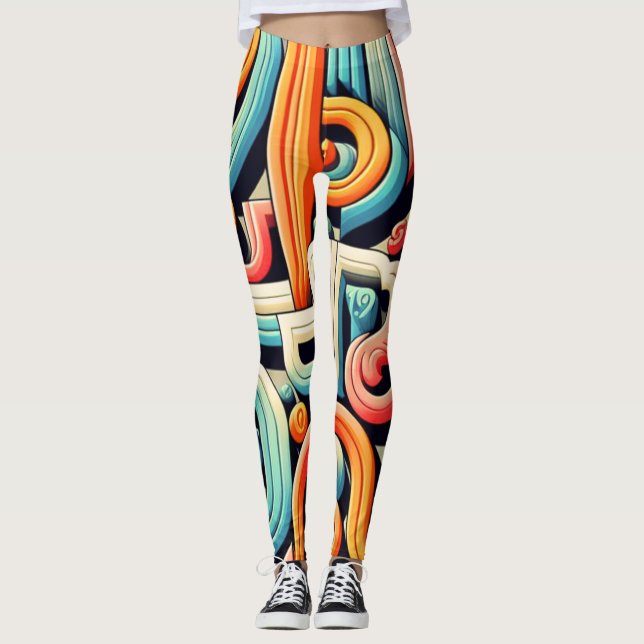 Abstract Pattern Geometric Forms Typography Leggings (Front)