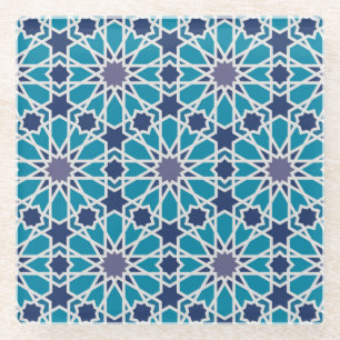 Abstract Pattern In Blue And Grey Glass Coaster