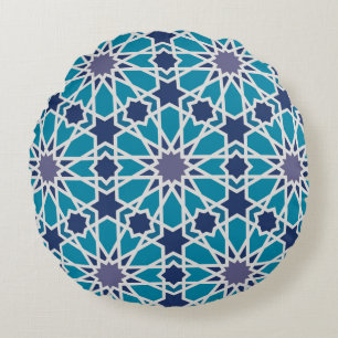 Abstract Pattern In Blue And Grey Round Pillow