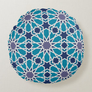 Abstract Pattern In Blue And Grey Round Pillow