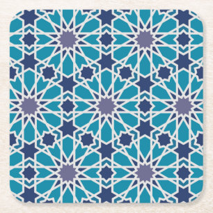 Abstract Pattern In Blue And Grey Square Paper Coaster