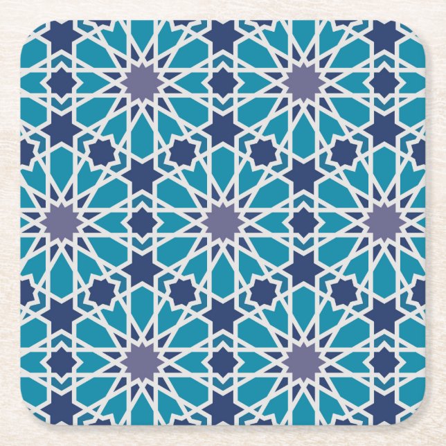 Abstract Pattern In Blue And Grey Square Paper Coaster (Front)