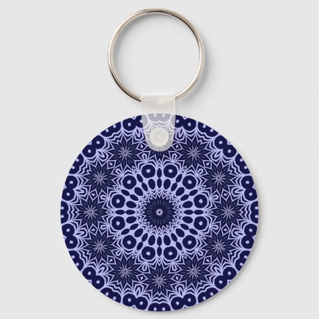 Abstract pattern in Blue and White Keychain (Front)