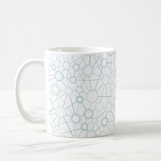 Abstract pattern in blue with lines and dots coffee mug (Left)