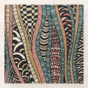 Abstract pattern in ethnic style glass coaster