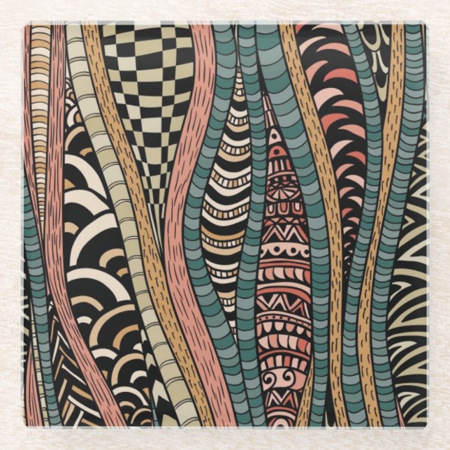 Abstract pattern in ethnic style glass coaster (Front)