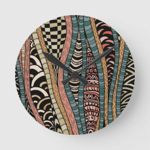Abstract pattern in ethnic style round clock