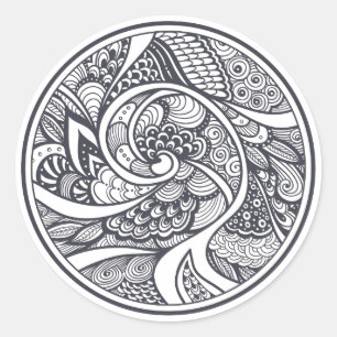 Abstract Pattern In Zen-Doodle Style Classic Round Sticker