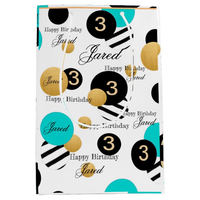 Abstract Pattern Name Personalized Kids' Birthday Medium Gift Bag (Front)