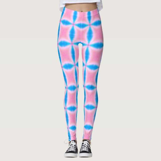 Abstract Pattern of Pink and Blue Squares Leggings (Front)